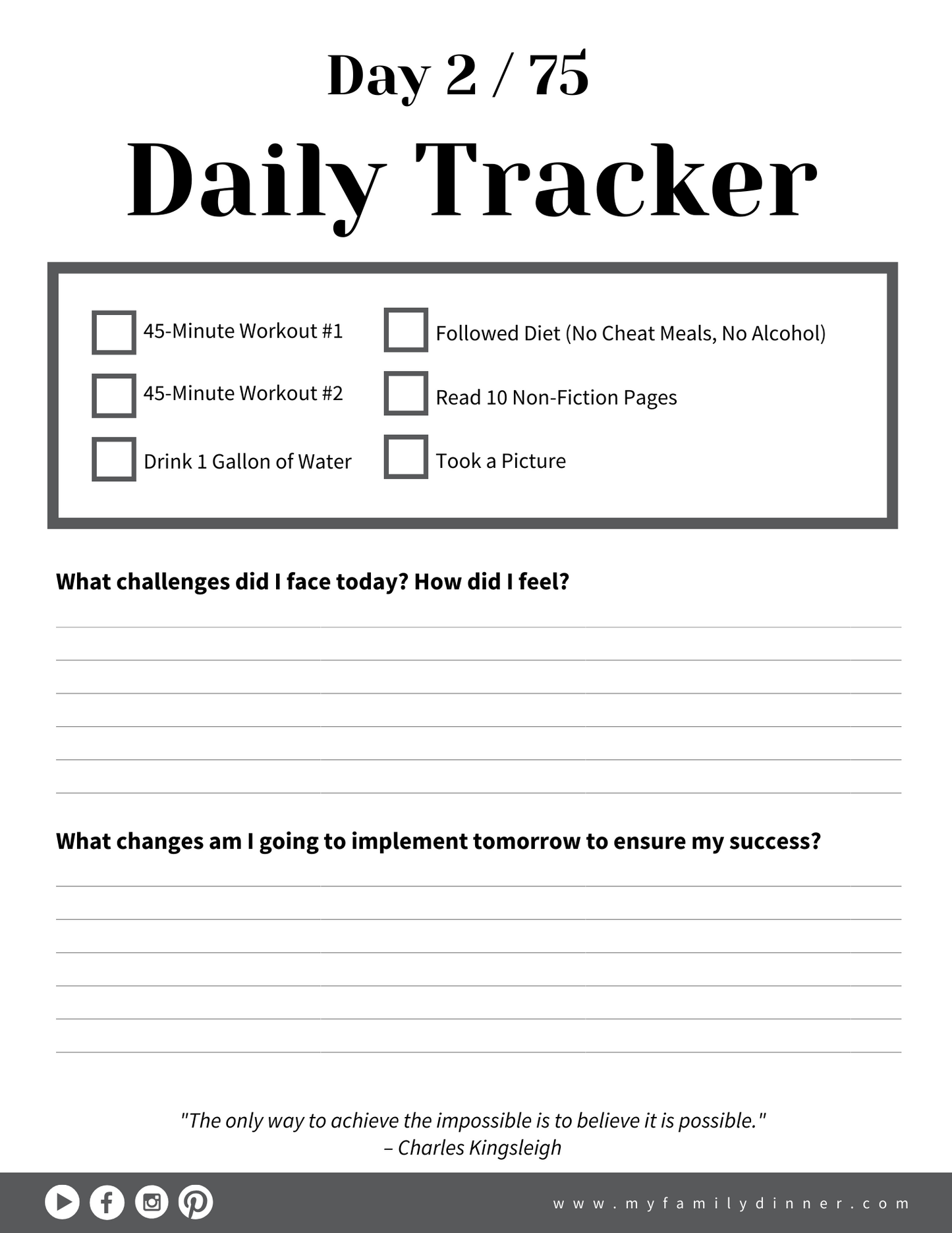 75 Hard Challenge Tracker (Digital Download)