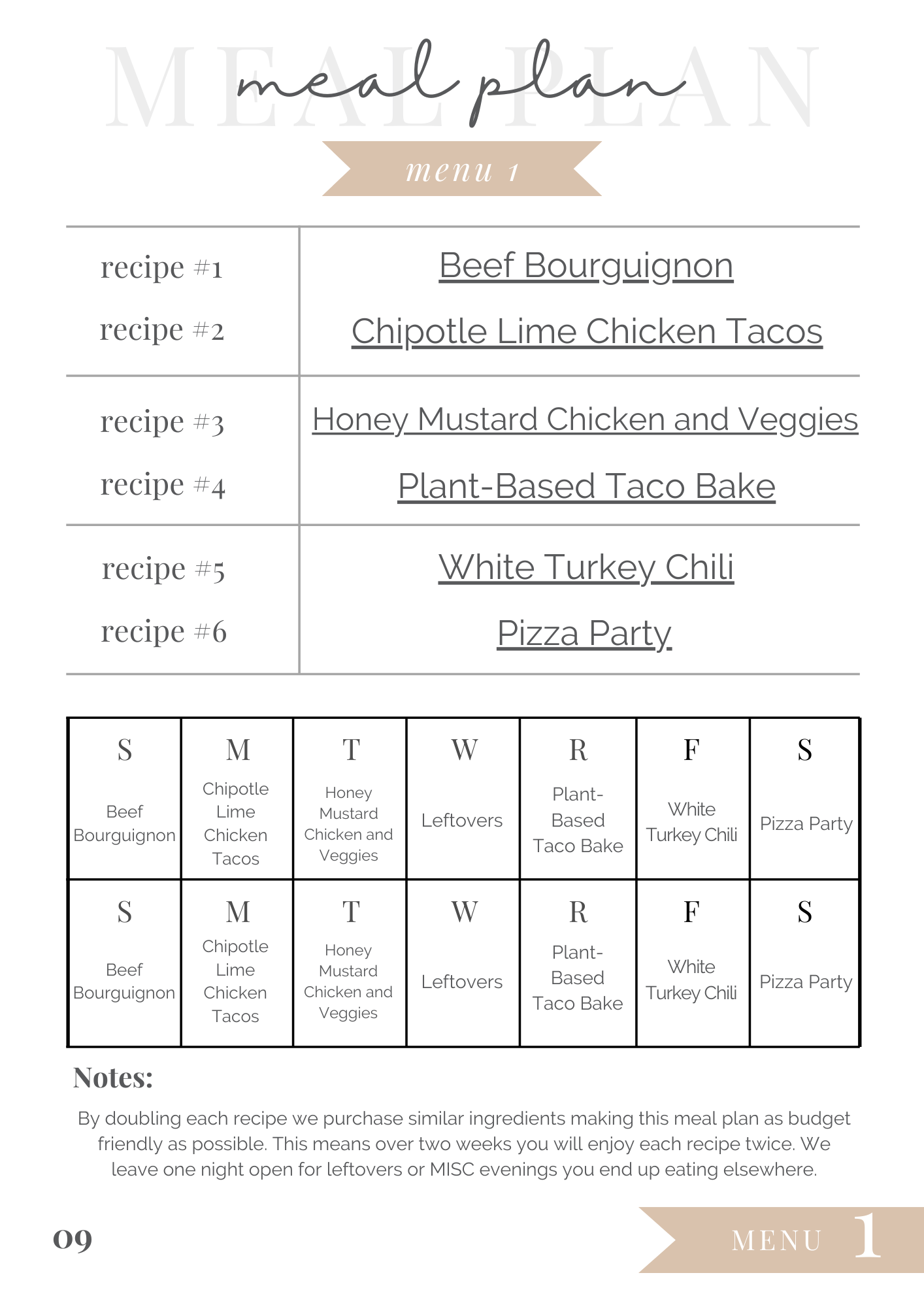 January Meal Plan - Save Time Save Money Save Energy