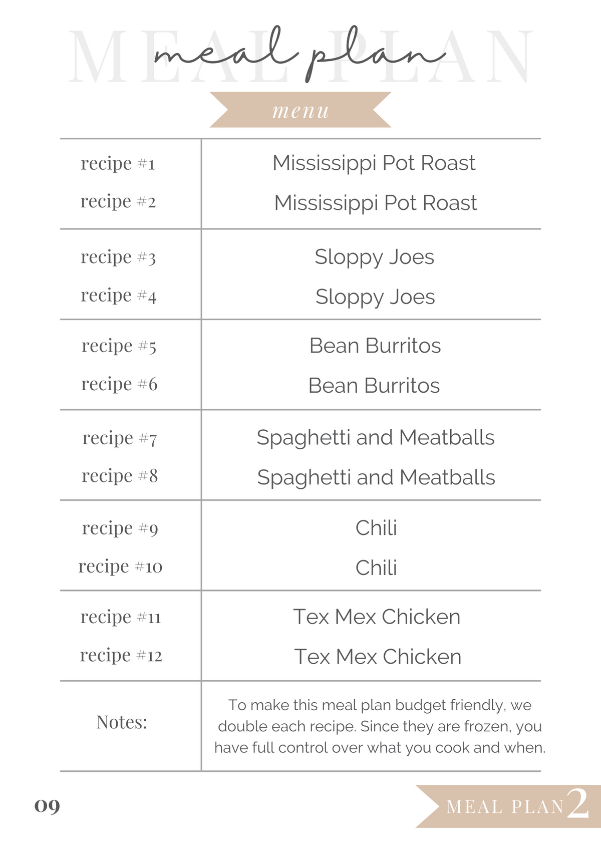 For 1-2 People: A Year of Meal Plans on a Budget (Digital Download)