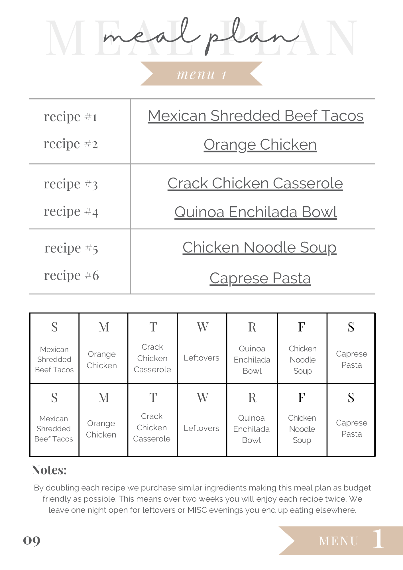 February Meal Plan - Save Time Save Money Save Energy