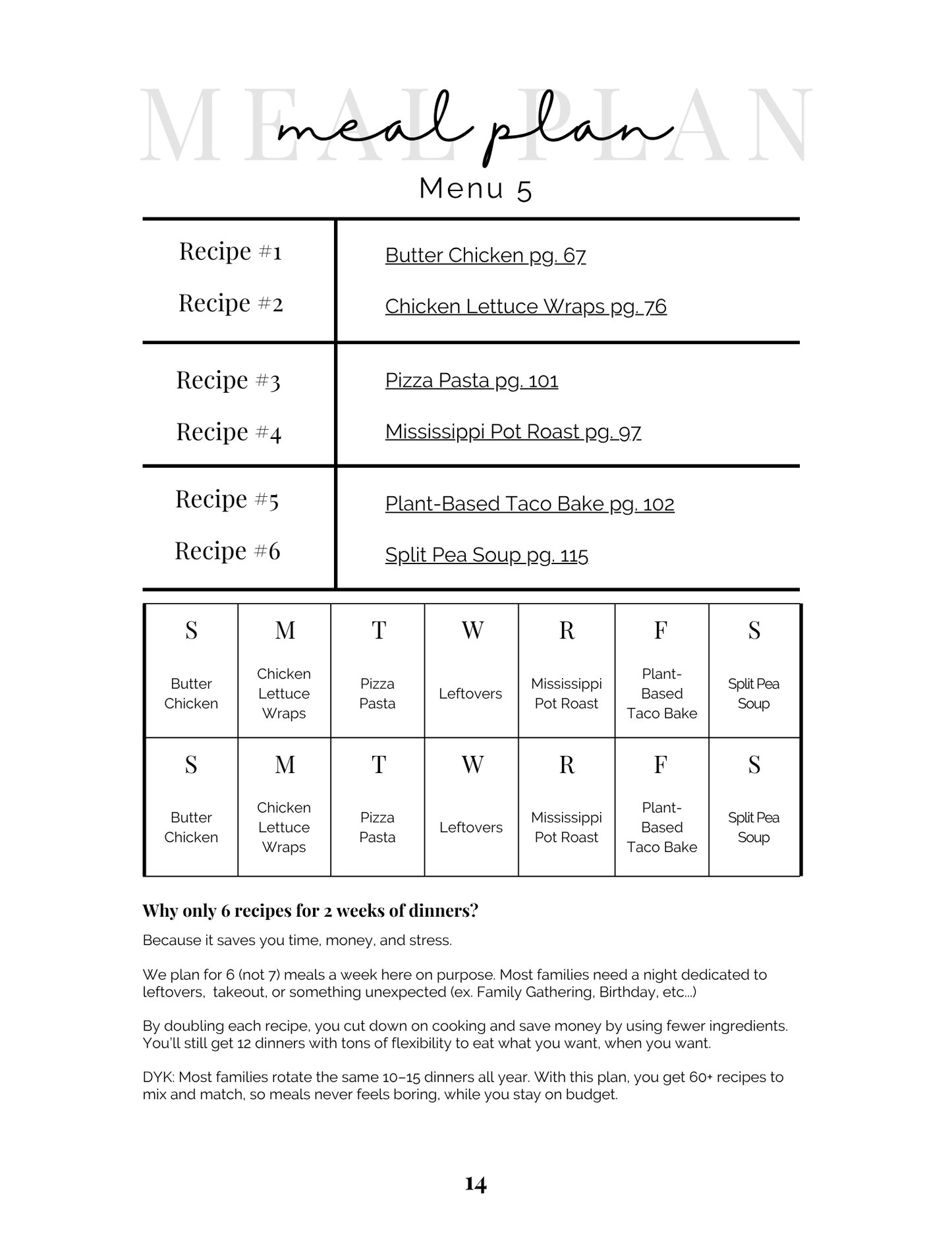 For 1-2 People: A Year of Meal Plans on a Budget Special Offer (Digital Download)