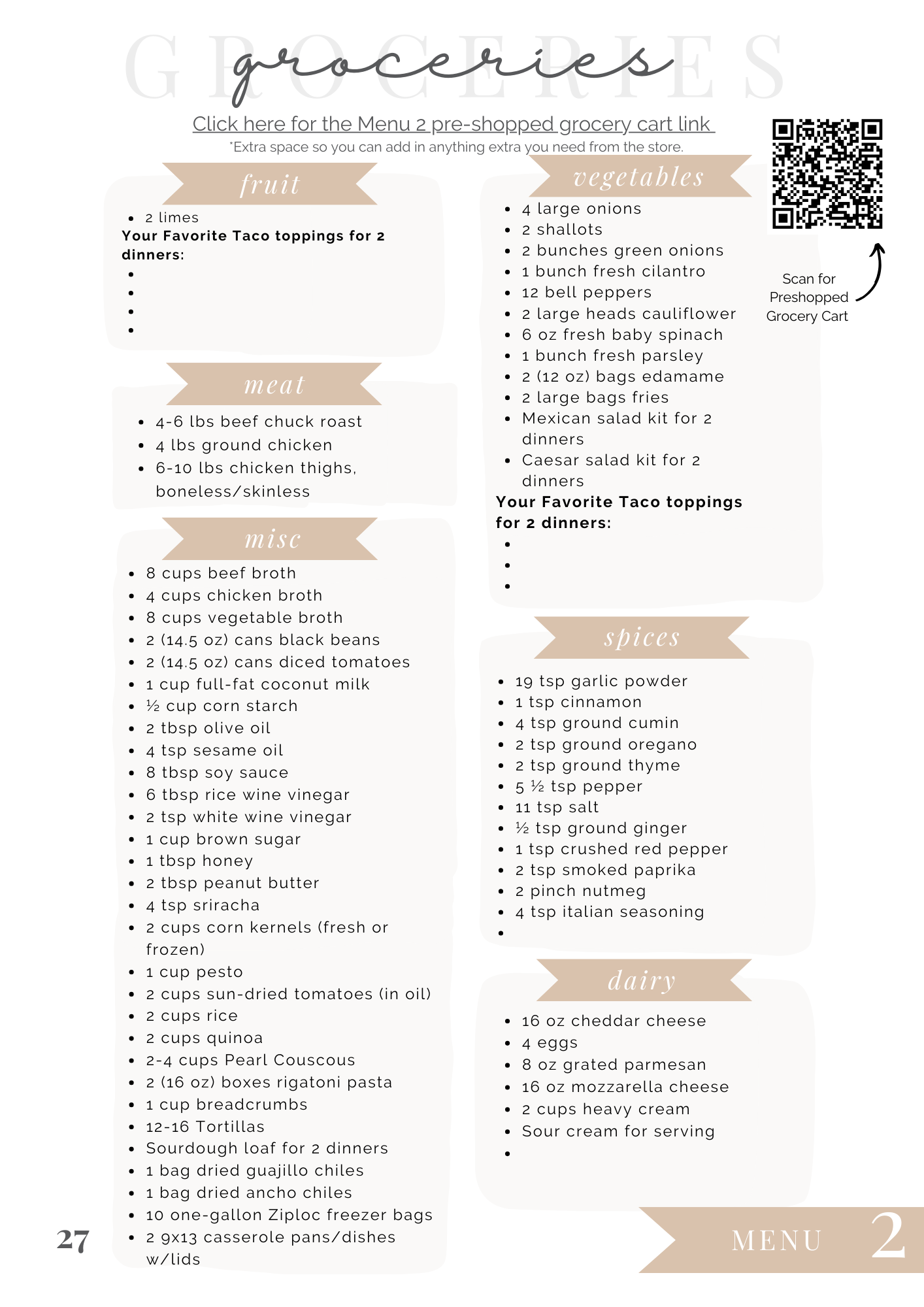 January Meal Plan - Save Time Save Money Save Energy