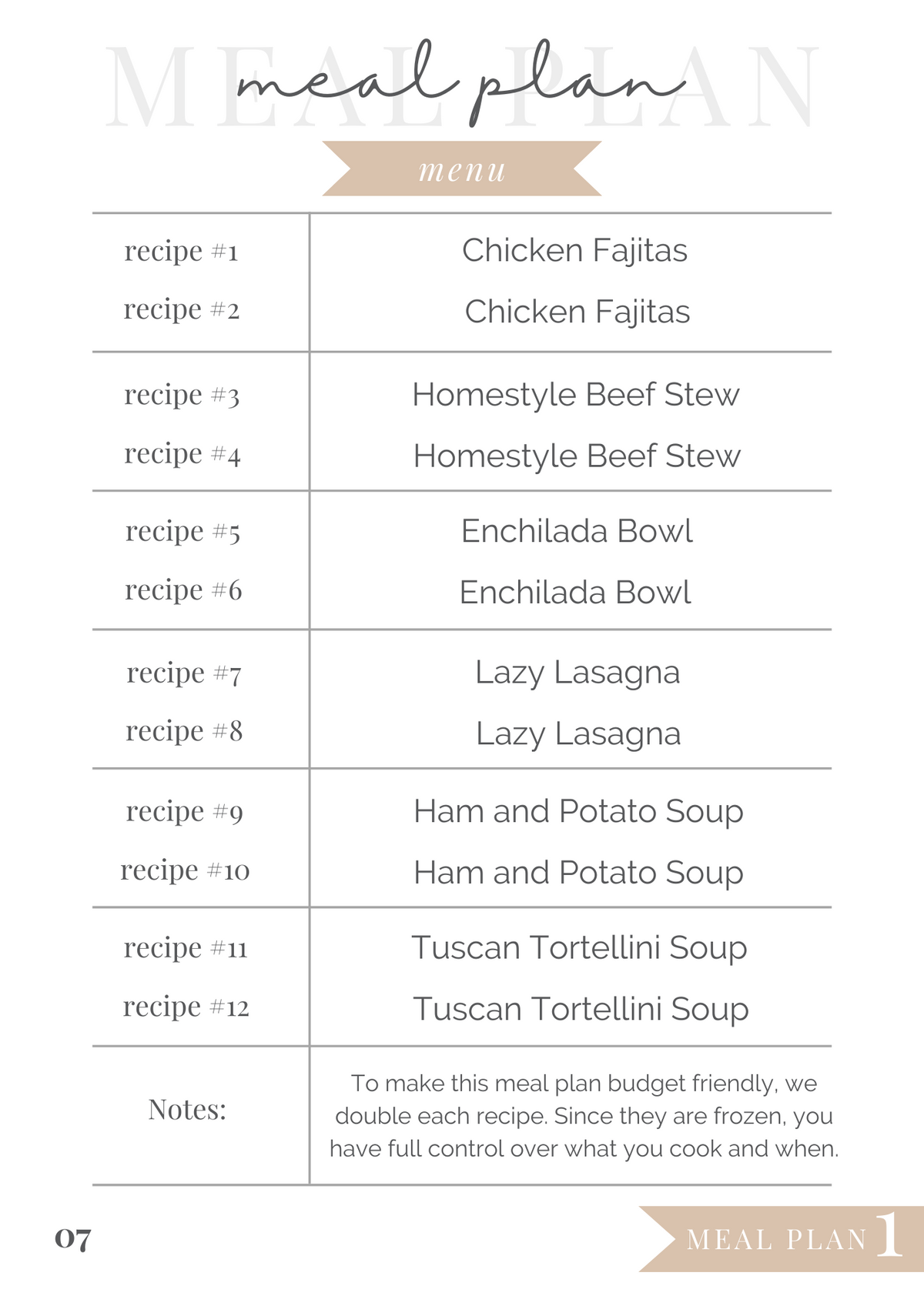 For 1-2 People: A Year of Meal Plans on a Budget (Digital Download)